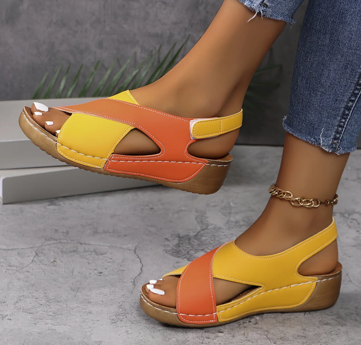 Comfort Cross-Strap Wedge Sandals